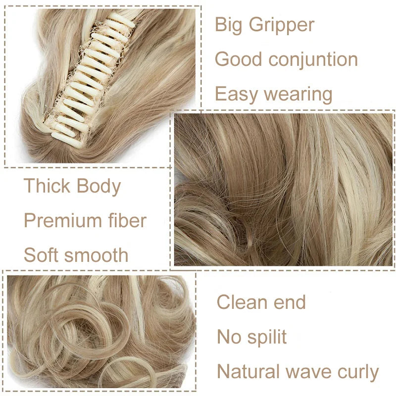 12-Inch Synthetic Wavy Curly Ponytail Hair Extension with Claw Clip – Mixed Blonde Hairpiece for Women