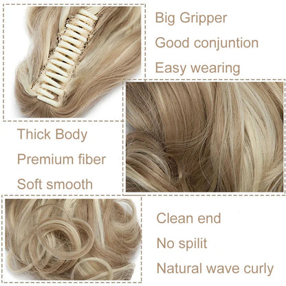12-Inch Synthetic Wavy Curly Ponytail Hair Extension with Claw Clip – Mixed Blonde Hairpiece for Women