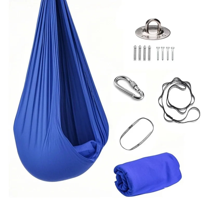 1.5x2.8m Elastic Swing Hammock – Indoor & Outdoor Aerial Yoga Swing with Adjustable Fabric & Hardware for Adults