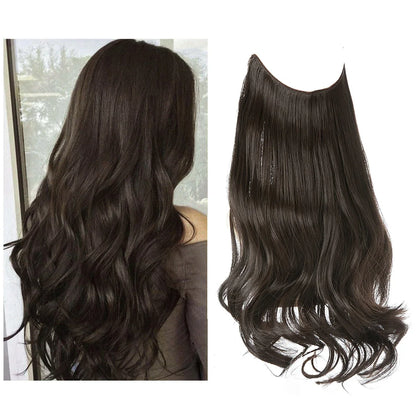 Synthetic Ombre Hair Extension - One Piece Invisible Wire Long Wavy Clipless False Hairpiece Black Blonde Pink