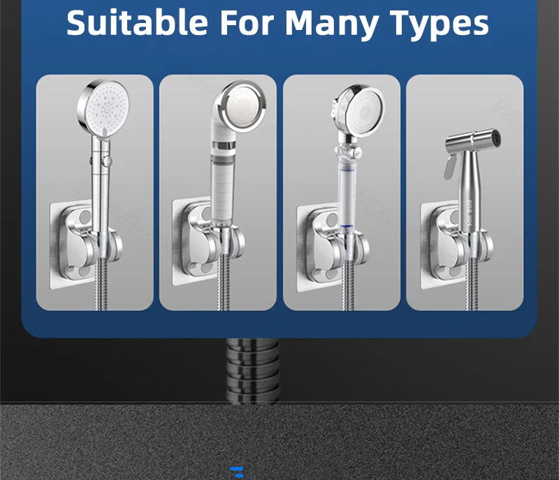 Universal No-Drill Adjustable Shower Head Holder – Wall-Mounted Bracket with Stable Rotation for Bathroom Accessories