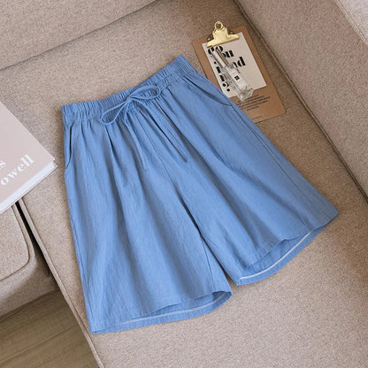 Women's Cotton High Waist Shorts - Soft Casual Summer Loose Fit Shorts with Pockets