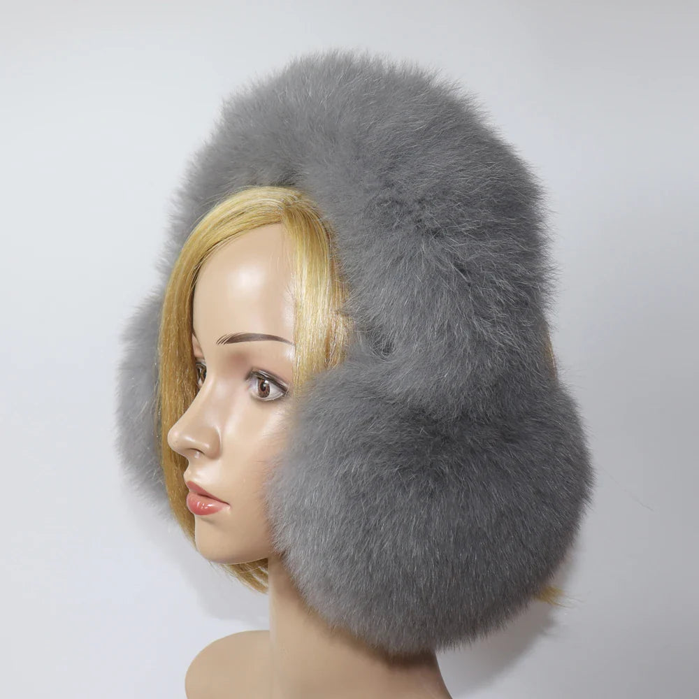 Real Fox & Raccoon Fur Earmuffs – Warm Winter Ear Warmer for Women and Girls, Plush Genuine Fur Accessory