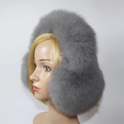 Real Fox & Raccoon Fur Earmuffs – Warm Winter Ear Warmer for Women and Girls, Plush Genuine Fur Accessory