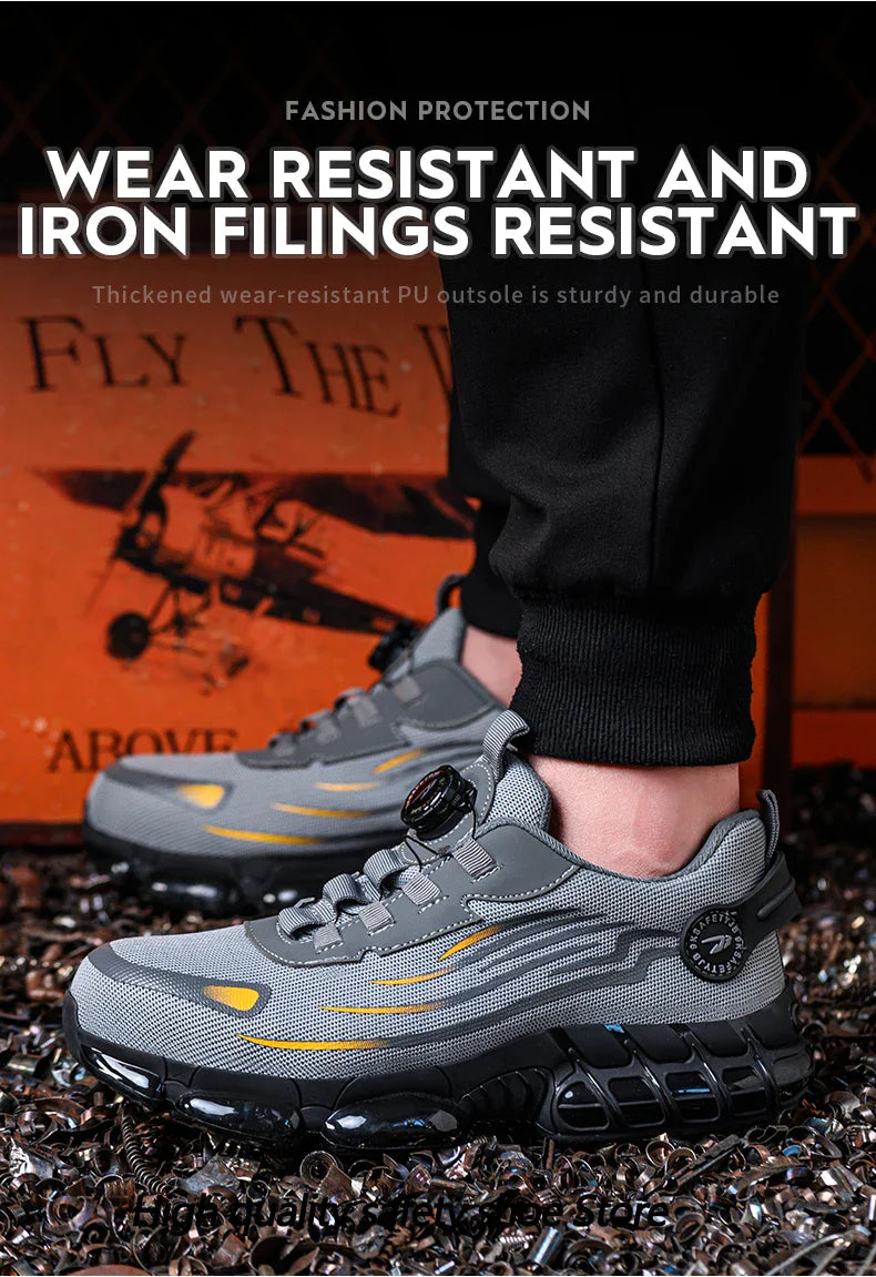 Rotating Button Men’s Safety Shoes – Anti-Smash & Anti-Puncture Work Boots, Fashion Sport Protective Footwear