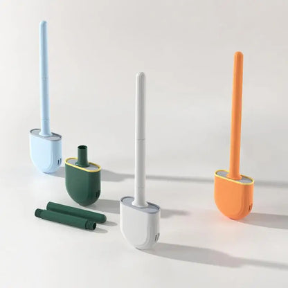 Flexible Hanging Silicone Toilet Brush Cleaner with Quick-Drying Holder - Bathroom Cleaning Accessory