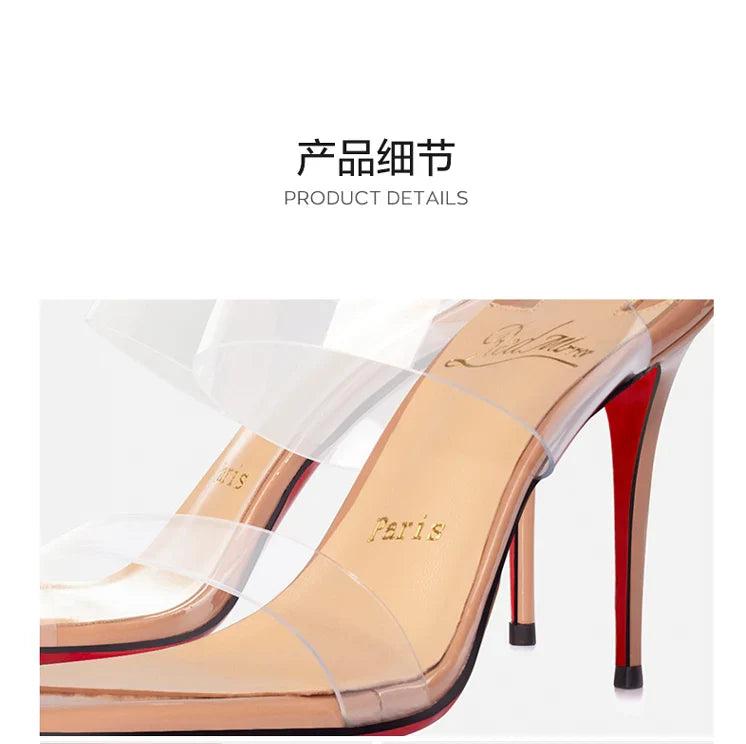 Red Sole Transparent High Heels — Summer PVC Open-Toe Handmade Women’s Sandals