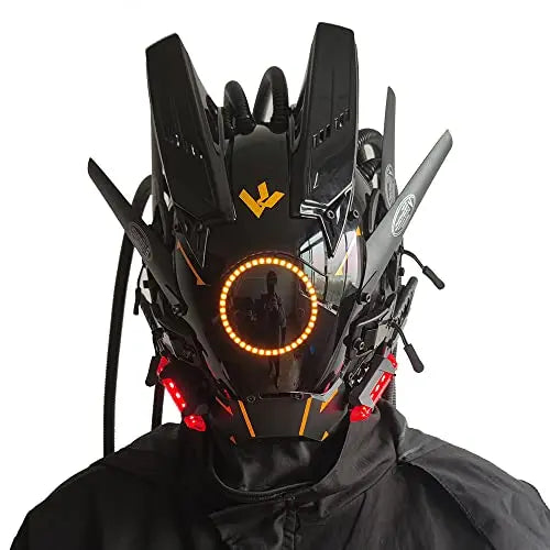 JAUPTO Cyberpunk Mask with Round LED Lights – Woven Role-Playing Mask for Halloween, Parties & Music Festivals