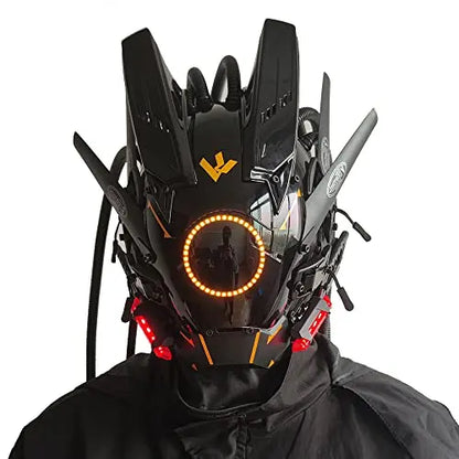 JAUPTO Cyberpunk Mask with Round LED Lights – Woven Role-Playing Mask for Halloween, Parties & Music Festivals
