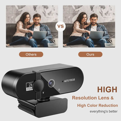 4K & 1080P Mini Webcam | 2K Full HD USB Camera with Microphone, Auto Focus for PC & Laptop