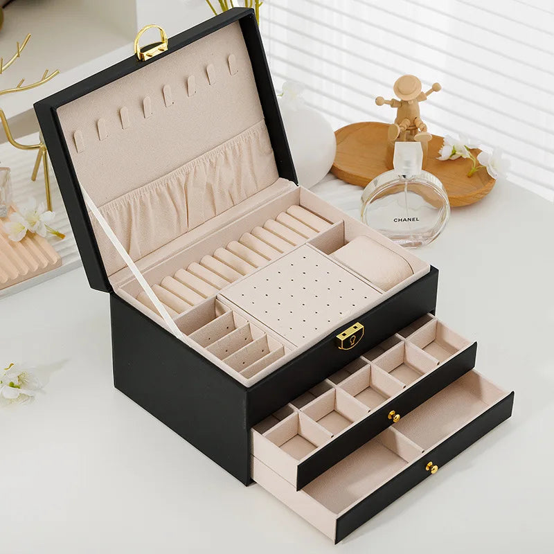 Three-Layer Jewelry Storage Box – High-End Large Capacity Organizer for Necklaces, Earrings & Gold Accessories