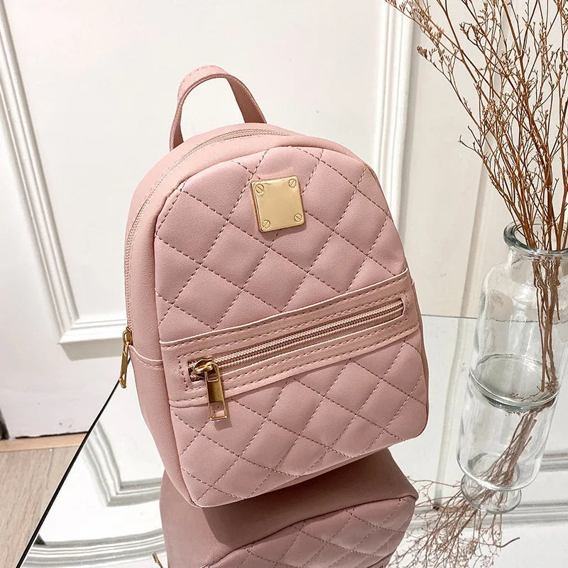 2024 K-Style Quilted Embroidered Small School Backpack for Girls - Western-Inspired Ladies' Bag