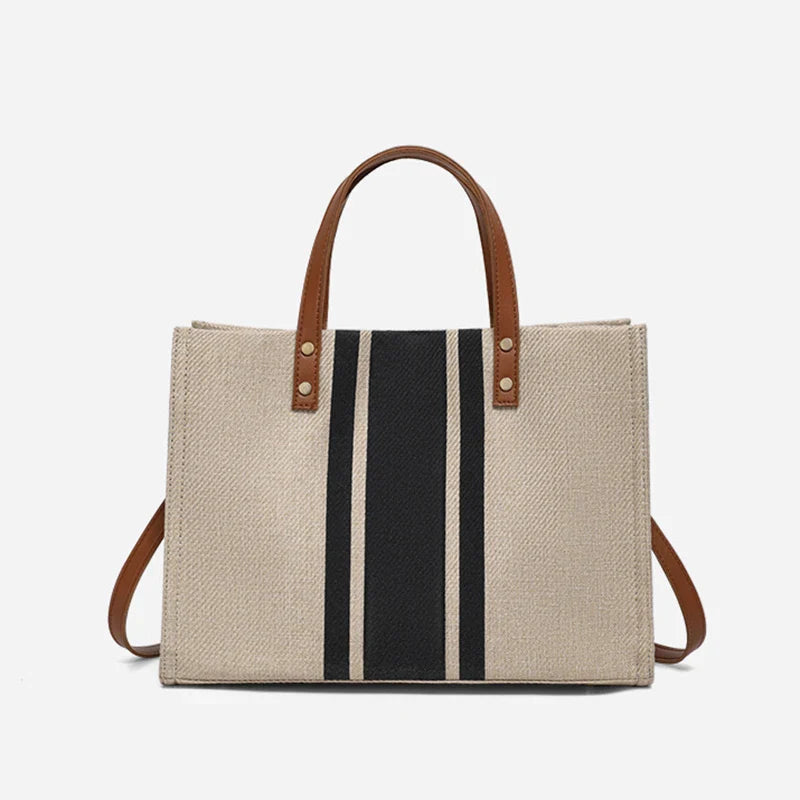 Stylish Canvas Bucket Handbag - Striped, Large Capacity Tote with Top Handle - Casual Shoulder & Crossbody Bag for Women
