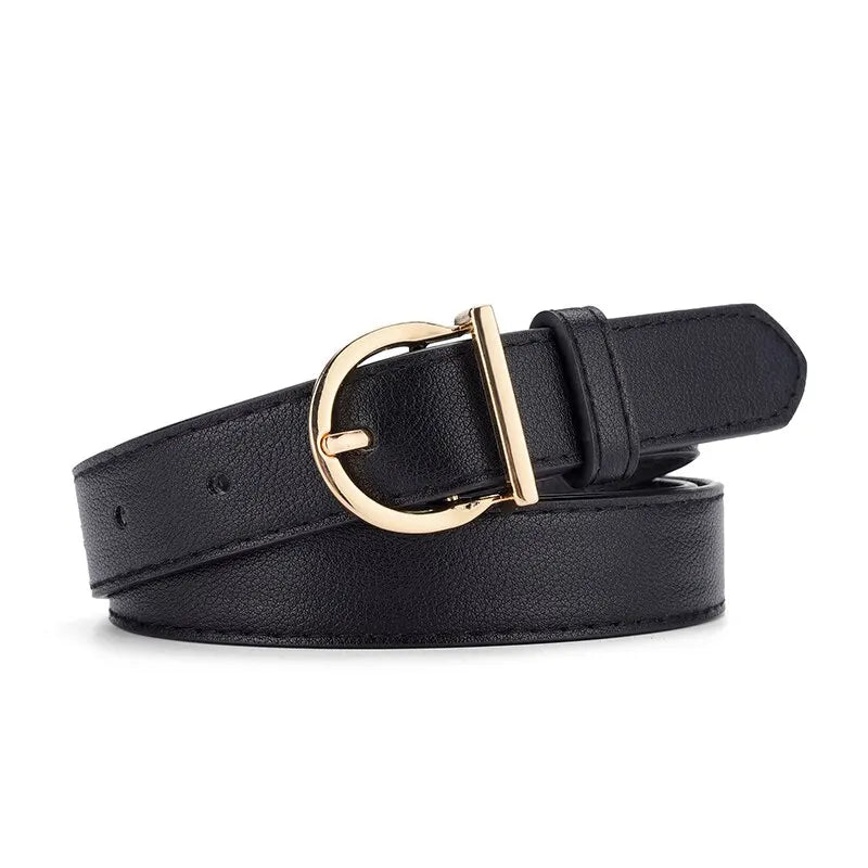 Women's Fashion Pin Buckle Thin Belt – Genuine Soft PU Leather Belt for Cargo Pants & Jeans, Windproof Design