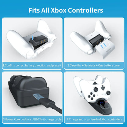Xbox One & Series X/S Controller Dual Charging Station with 2×3600mWh Rechargeable Battery Packs