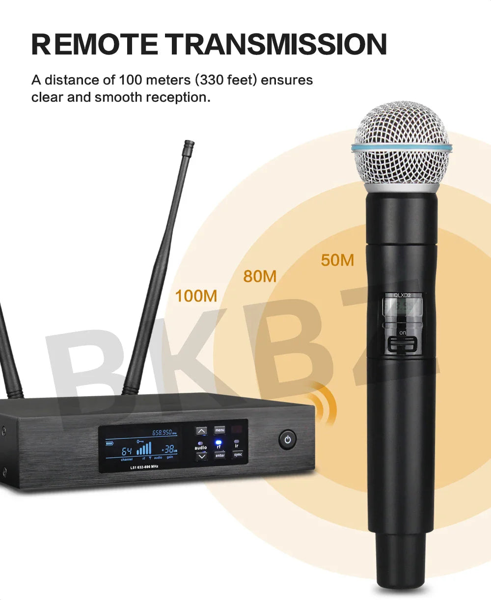 QLXD4 Beta58A Wireless Microphone — 500/600MHz UHF Professional Handheld Mic for Stage, Karaoke & Singing Performance