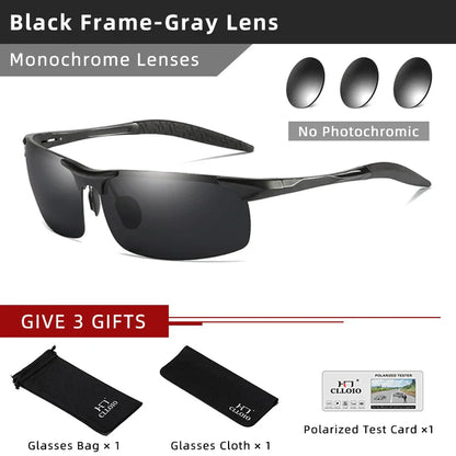 CLLOIO Aluminum Photochromic Sunglasses – Polarized Day & Night Chameleon Glasses for Men, Anti-Glare, UV Protection, Color Changing Sun Glasses