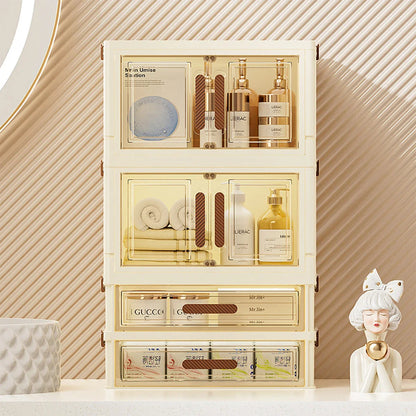 Foldable Transparent Cosmetic Organizer — Multi-Layer Drawer-Style Desktop Beauty Storage Box, Dustproof Makeup Organizer