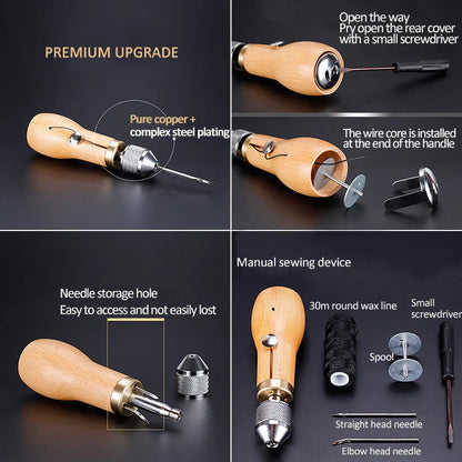 DIY Leather Sewing Awl Kit: Hand Sewing Tools with Waxed Thread - Craft Edge Stitching for Belts, Strips, Shoemaker & Canvas Repair