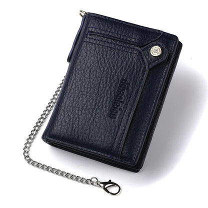 Men’s Multifunctional PU Leather Wallet – Large Capacity Credit Card Holder Purse with Chain Strap