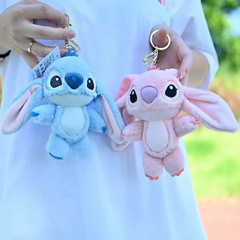 Disney Kawaii Stitch Plush Keychain – Cute Lilo & Stitch Angel Stuffed Bag Pendant for Girls' Birthday Gifts