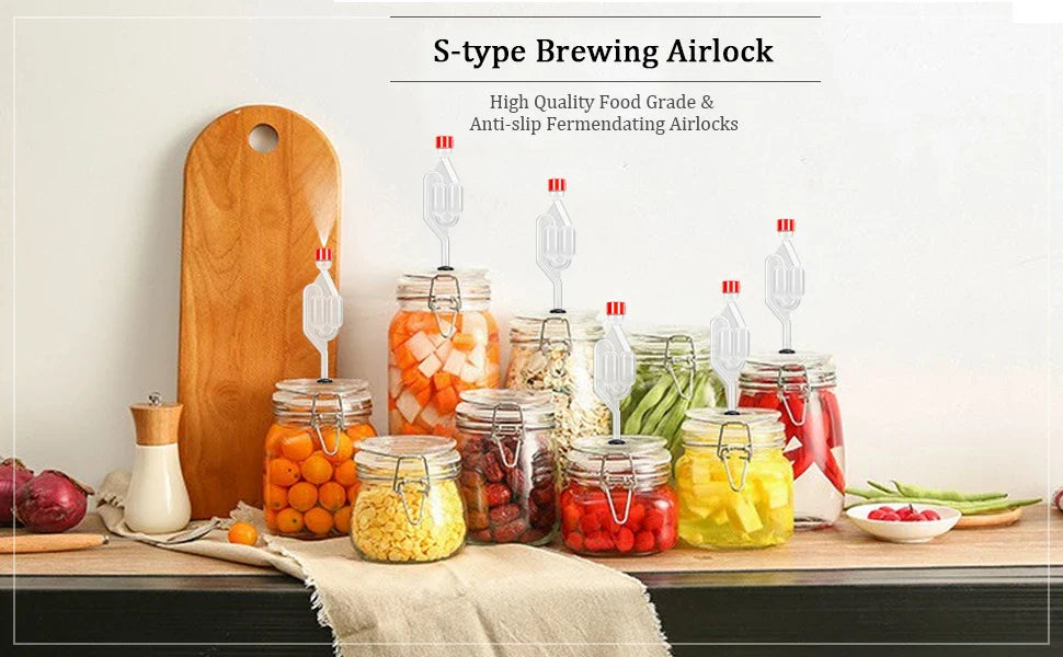 3PCS S-Shape Airlocks for Homebrewing – Bubble Airlock Carboys Stopper & Fermenter Seal Valve with Food-Grade Grommets for Wine Making