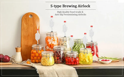 3PCS S-Shape Airlocks for Homebrewing – Bubble Airlock Carboys Stopper & Fermenter Seal Valve with Food-Grade Grommets for Wine Making