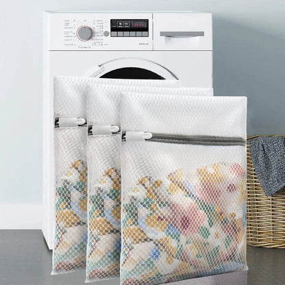 3-Piece Zippered Mesh Laundry Bags Set - Durable Polyester Coarse Net Wash Bags for Washing Machines, Ideal for Delicates and Bras