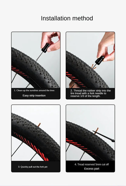 Bike Tubeless Tire Repair Kit — Slug Plug Stopper with Rubber Bacon Strips & Insertion Tool for MTB & Road Bikes