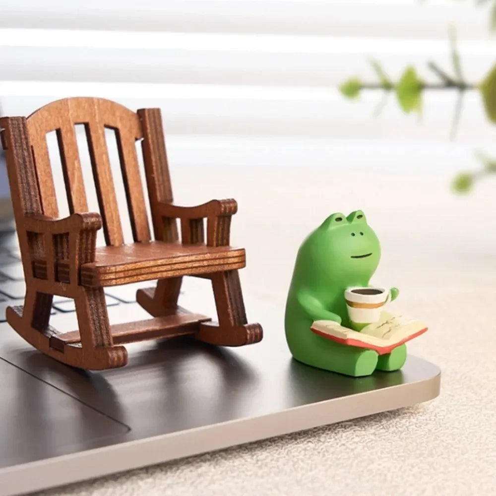 Frog Rocker Chair – Cute Healing Mini Decoration for Office Desk or Car Center Console