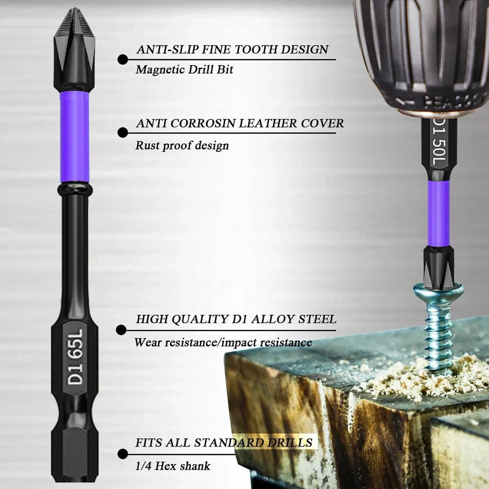 6/12 Pcs Magnetic Screwdriver Bits Set – Phillips & Hex Shank Impact Driver Bits, Non-Slip Shockproof Alloy Steel for Power Tools