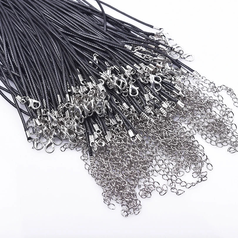 Black Leather Rope Chain Necklace – 50/55/60cm DIY Wax Alloy Chains with Lobster Clasp, 10/20/30pcs for Men & Women