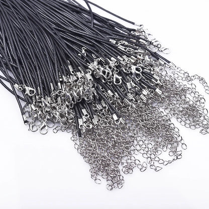 Black Leather Rope Chain Necklace – 50/55/60cm DIY Wax Alloy Chains with Lobster Clasp, 10/20/30pcs for Men & Women