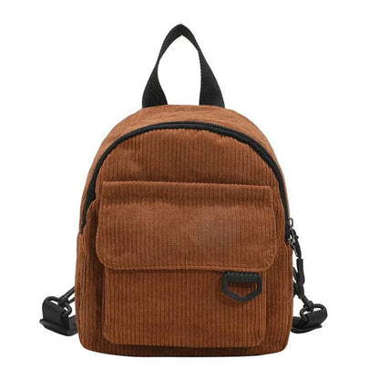 Women's Mini Backpack - Fashionable Solid Color Corduroy Casual Schoolbag with Large Capacity