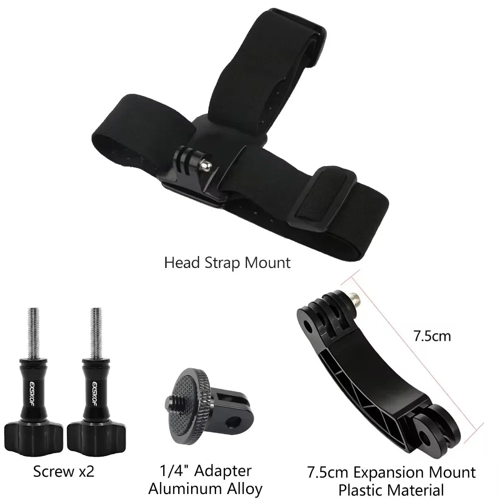 Action Camera Accessories Kit - Adjustable Head Strap & Chest Mount Holder for GoPro, DJI, Insta360 & More