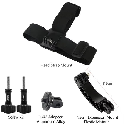 Action Camera Accessories Kit - Adjustable Head Strap & Chest Mount Holder for GoPro, DJI, Insta360 & More