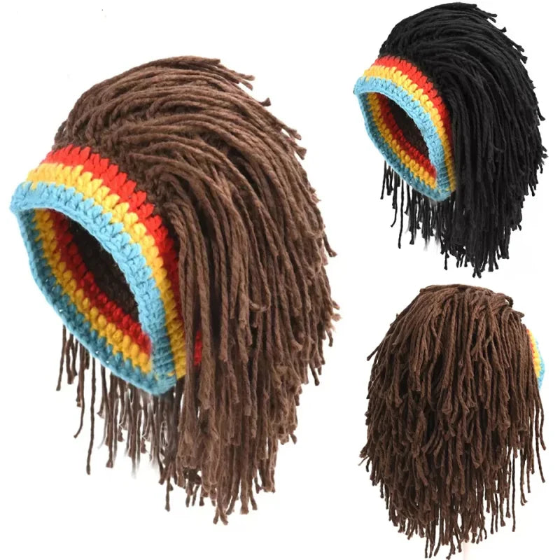 Unisex Synthetic Dreadlock Wig Beanie – Handmade Crochet Rasta Hat for Hip Hop, Jamaica, African Party & Dance