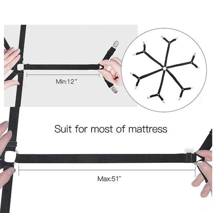 12 Clips Adjustable Elastic Bed Sheet Holder - Mattress Clip Fasteners for Non-Slip Fixing of Cover Blankets - Available in Black and White