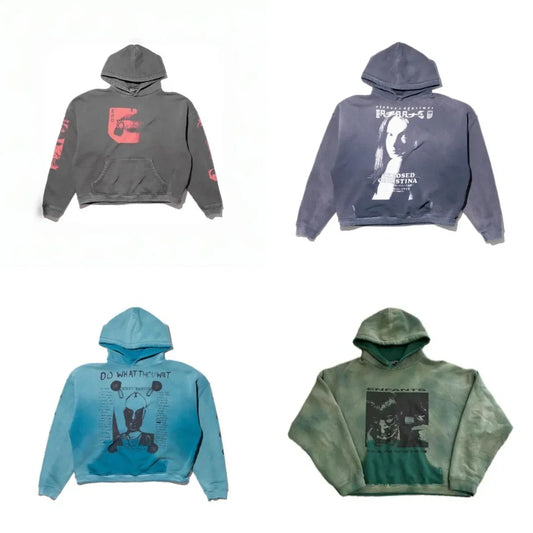 Washed Casual Hoodie Sweatshirt — Unisex Loose-Fit Street Style Crew Neck with Lip Print Letter Design, Vintage Comfortable Top