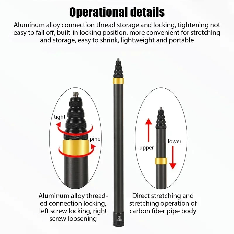 Carbon Fiber Invisible Extended Selfie Stick – 300CM for Insta360 X3, GO3, DJI, GoPro, Action Camera Accessories