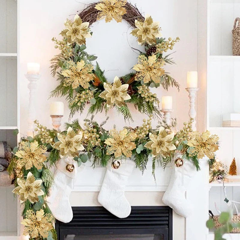 22PCS Christmas Decoration Set – Artificial Flowers & Berry Bouquet Ornaments for Tree, Home Decor, and Holiday Gifts