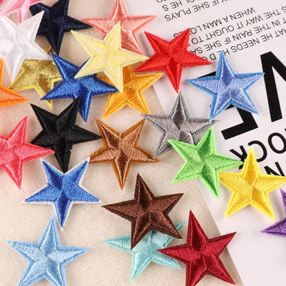 10Pcs Mini Star Embroidery Iron-On Patches – DIY Clothing Appliques Pentagram Stickers for Jackets, Jeans & Bags (Black, White, Gold)