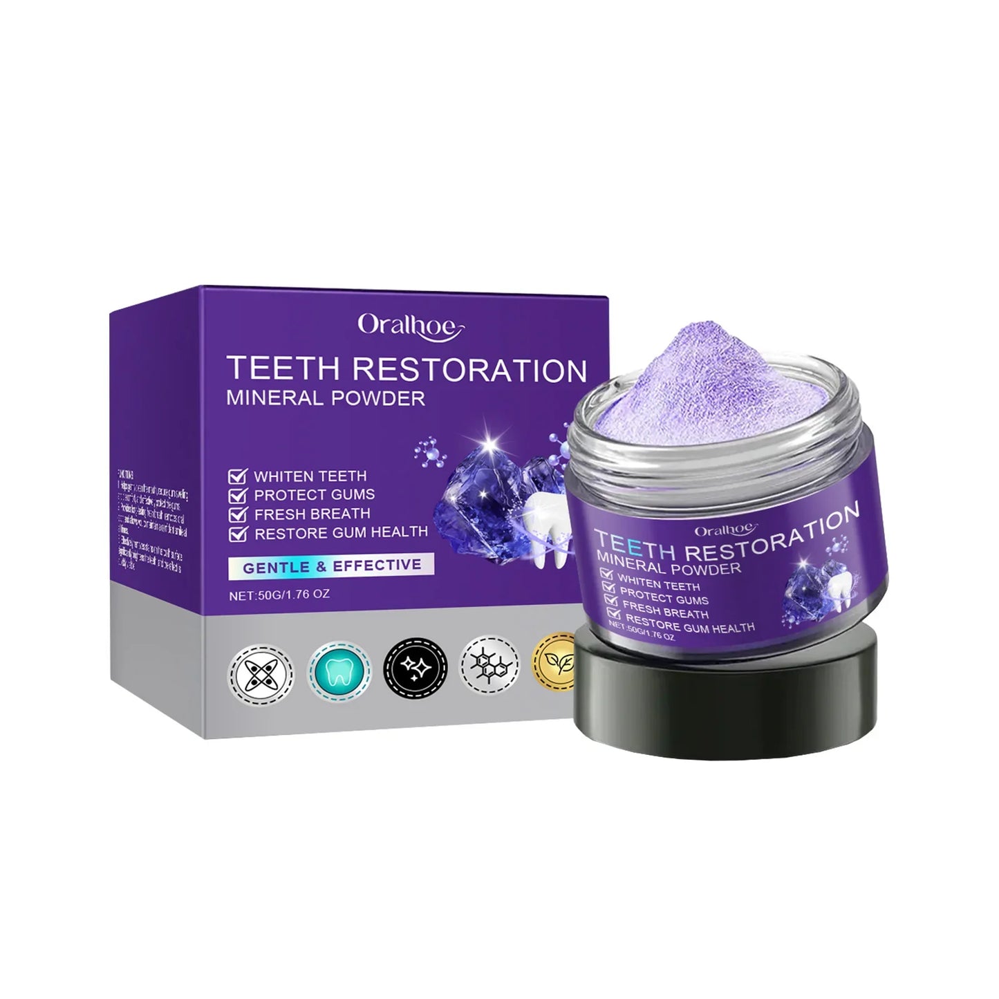 Purple Teeth Whitening Mineral Powder – Teeth Restoration, Stain Removal & Fresh Breath Oral Cleanser