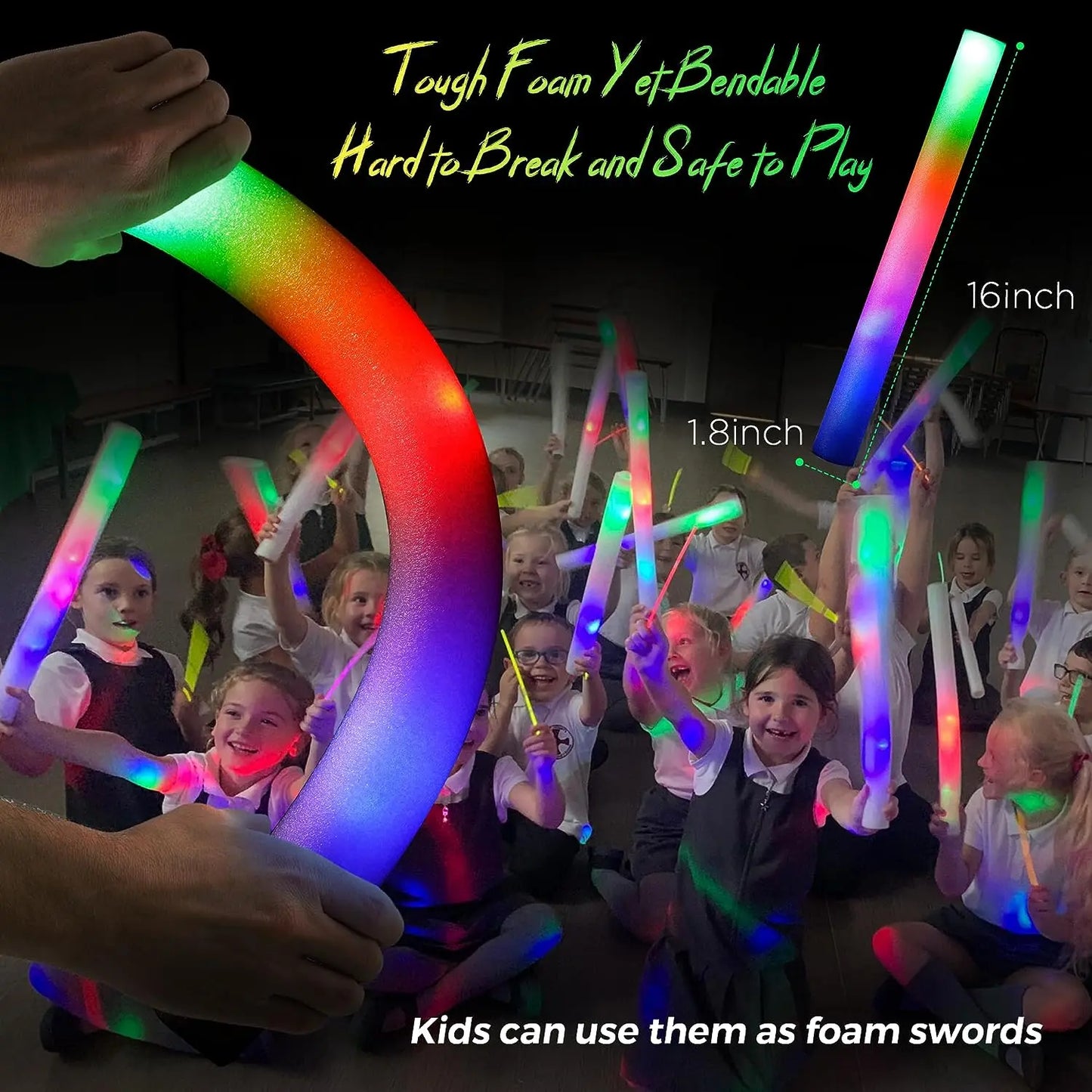 LED Glow Sticks Bulk - 8/10/15/20pcs Colorful RGB Glow Foam Stick for Christmas, Birthday, Wedding, and Glow-in-The-Dark Party Supplies