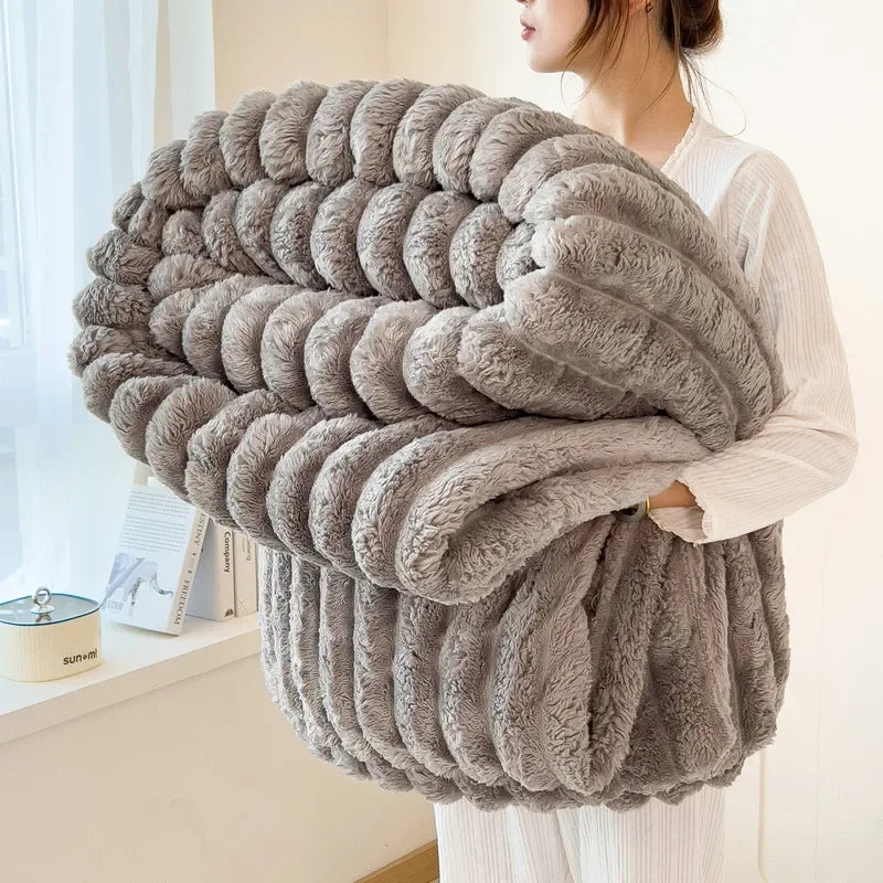Thickened Wide Striped Flannel Blanket – Multi-Functional Sofa, Bed Sheet & Nap Throw Blanket for All-Season Comfort