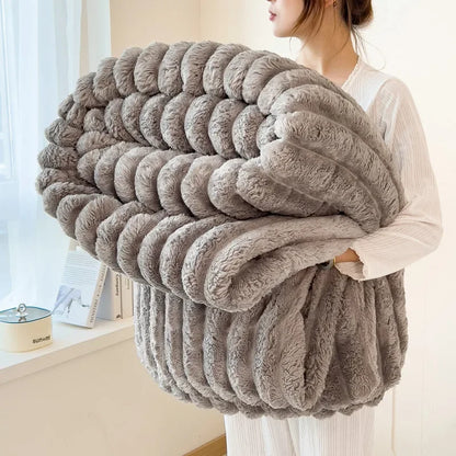 Thickened Wide Striped Flannel Blanket – Multi-Functional Sofa, Bed Sheet & Nap Throw Blanket for All-Season Comfort
