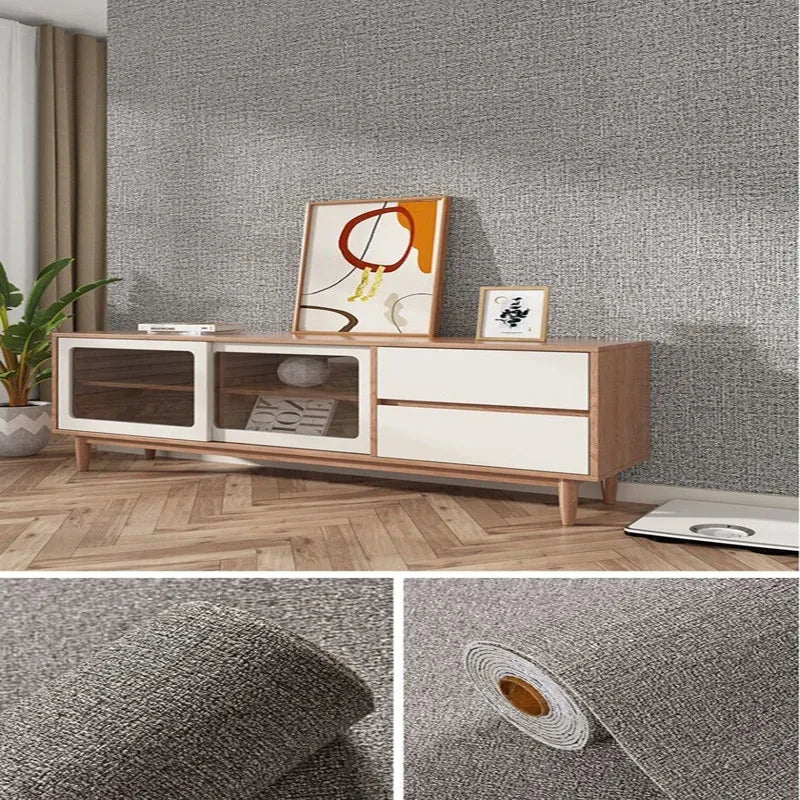 Linen 3D Foam Self-Adhesive PVC Wallpaper - Solid Color, Thickened Waterproof Wall Stickers for Home Renovation & Decor