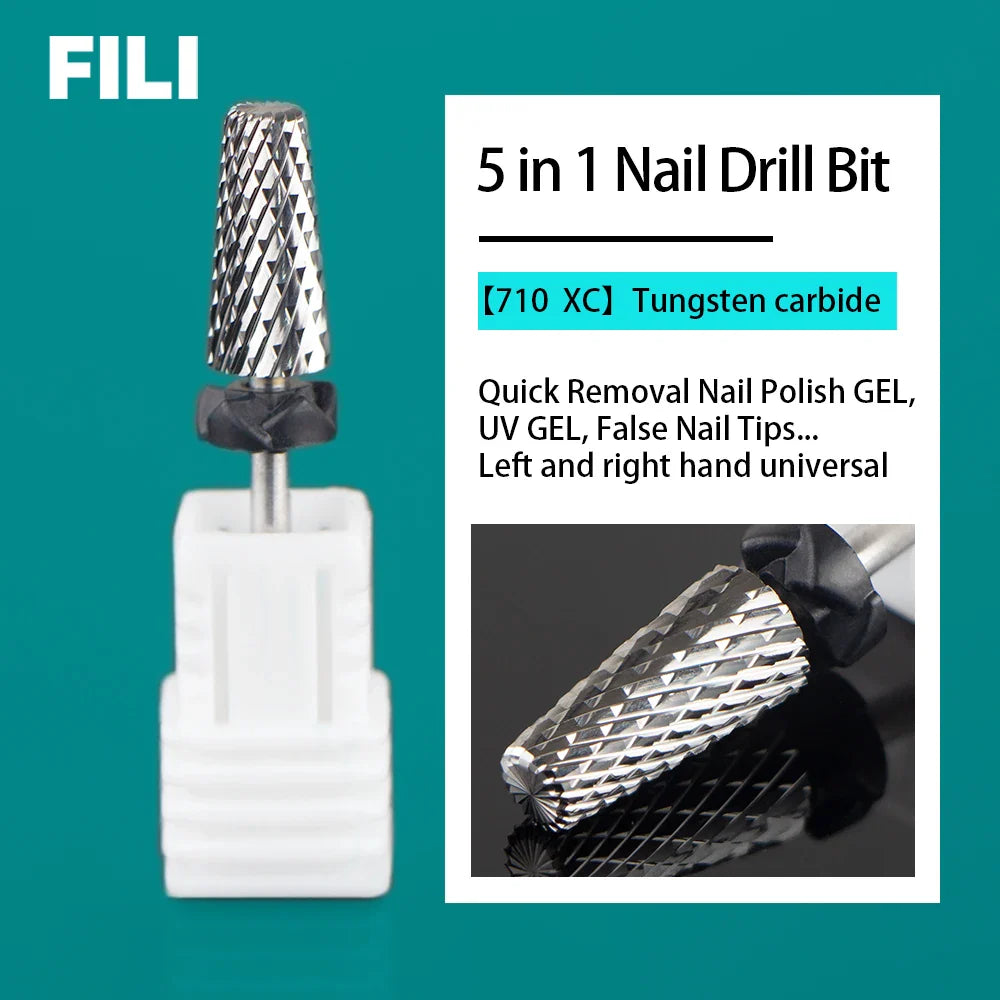 5-in-1 Tungsten Carbide Nail Drill Bits - Nail Art Equipment, Rotary Mills Cutter for UV Gel Removal & Manicure Tool