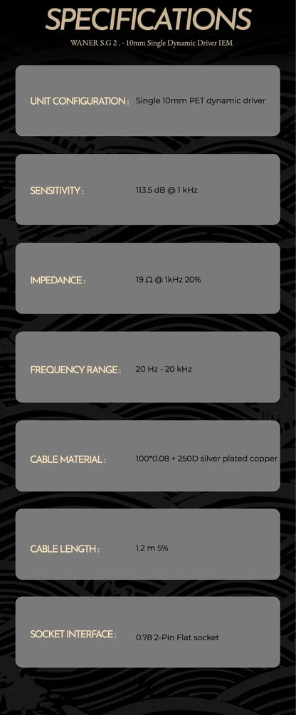 TANGZU WANER2 2nd Gen HiFi In-Ear Monitor – Dynamic Driver Earphones with 0.78mm Detachable Wired Cable & High-Resolution Sound