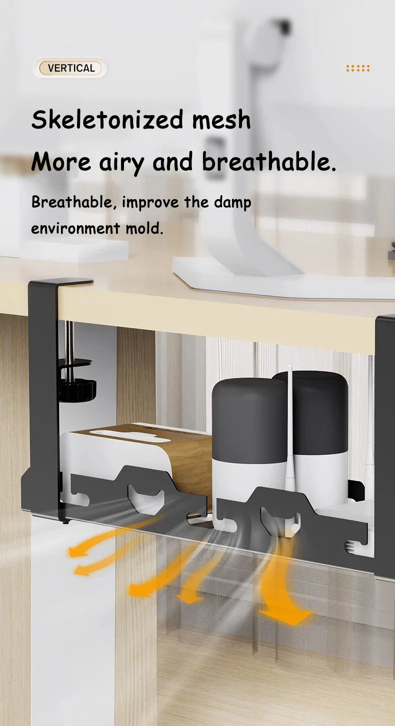 Telescopic Under-Desk Storage Rack – Metal Cable Management Tray for Home and Office, No-Punch Wire Organizer
